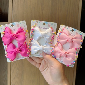 Big Double Stacked Hair <b>Bows</b> <b>Clips</b> Candy Solid Layered Hairbow Handmade Grosgrain Ribbon Hairclips Girls Hair Accessories - Product Image 1