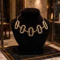 Collar de cadena con eslabones de diamantes y dije rectangular grande de moda exagerada ChuYao, chapado en oro de 18k, aleación, joyería con certificación REACH