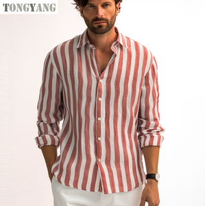 TONGYANG bureau tenue décontracté hommes à manches longues chemise boutonnée rayé décontracté affaires été plage robe de mariée chemises - Product Image 5