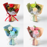 Buket bunga sabun simulasi mawar anyelir kecil untuk hadiah Hari Valentine Hari Ibu tanaman bunga yang diawetkan