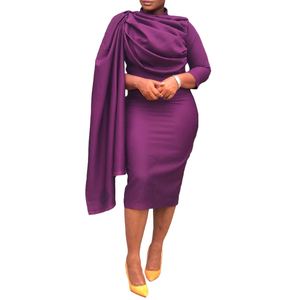 Vestidos de Mujer de Color Sólido, Cuello Medio Alto, Largo Medio, Estilo Irregular con Volantes, a la Moda - Product Image 2