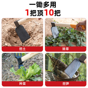 Houe de jardin en acier au manganèse Airi Shield avec manche en bois, cultivateur à 3 dents, outil de désherbage et de creusement - Product Image 5