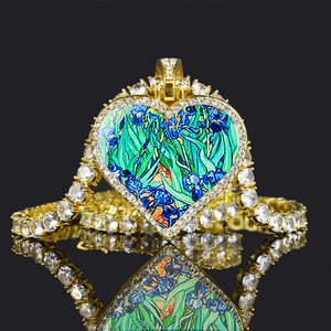 Van Gogh <span class=keywords><strong>Pendentif</strong></span> en forme de cœur Femme Vintage Art Tournesol Iris <span class=keywords><strong>Strass</strong></span> Diamant Bijoux Tennis Ball Chaîne Collier - Product Image 4