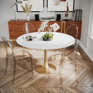 Diskon besar Modern populer klasik Oval bentuk bulat untuk makan kopi abu-abu putih emas logam Tulip alas meja