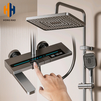 Ensemble de douche en alliage d'aluminium de haute qualité, finition noire mate, avec mitigeur eau chaude et froide, barre coulissante et douchette pluie à valve céramique brossée