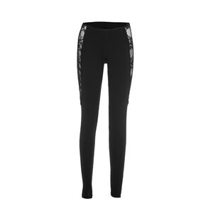 Viviblook J25PT274 mujeres otoño elástico cintura baja encaje ver a través de Color sólido Patchwork apretado pantalones Casuales - Product Image 5