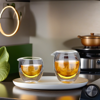 Service à thé Kung Fu en verre borosilicate transparent à double paroi, résistant à la chaleur, soufflé à la main, anti-fuite, 150 ml et 200 ml, compatible lave-vaisselle et micro-ondes