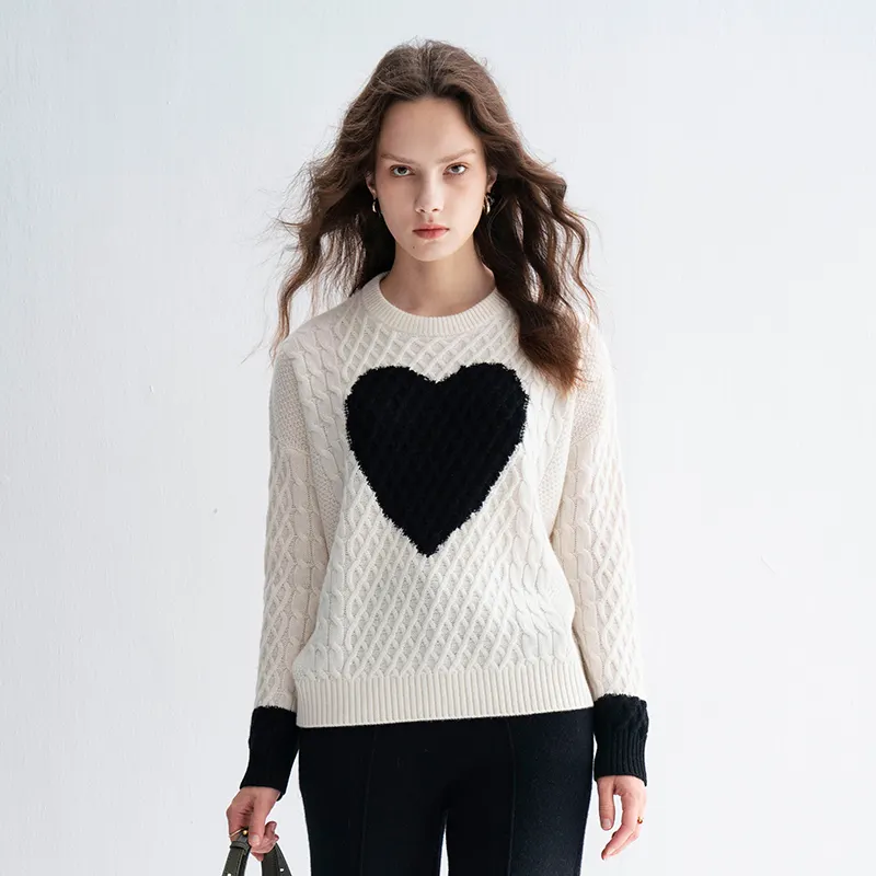 Black /white sweater wool cashmere sweater women pullover knitted pure cashmere sweater women