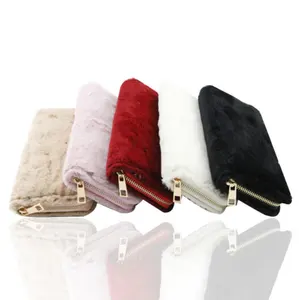 RTS stock clutch bag furry women wallet custom carteras designer faux fur wallets for women