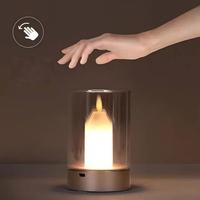 Lampe à bougie LED sans flamme, rechargeable par USB-C, en verre style ouragan, base dorée, flamme chaude, décoration de table, lampe pour chambre et salon
