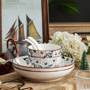Service de vaisselle en céramique <span class=keywords><strong>japonaise</strong></span> pour restaurant, compatible micro-ondes, motif végétal, comprenant bol à riz, bol vapeur et <span class=keywords><strong>assiette</strong></span> combinée - Product Image 6