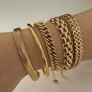 CLIORO Punk Wide Mesh Thick Belt Gold Plated Stainless Steel <strong>Cuban</strong> Snake Link Chain <strong>Bangle</strong> Bracelets for Women Men - Product Image 1