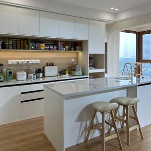 Juego de Muebles de Cocina Modulares Modernos Blancos de Cuarzo Artificial Ecológico con <span class=keywords><strong>Isla</strong></span> Integrada y Fregadero, Minimalistas y Duraderos para Apartamento - Product Image 1