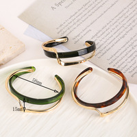 Brazalete Geométrico de Acrílico Chapado en Oro, Pulsera Abierta de Latón con Resina Acética Irregular para Mujer