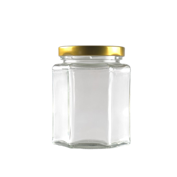 Factory Transparent Hexagonal Glass Jar for Sauce Honey and Jam 45ml-730ml with Screw Cap and Screen Printed Lid