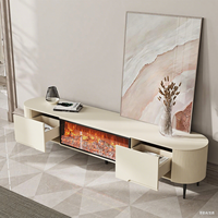 Meuble TV en Bois Certifié FSC, Nouveau Design Élégeant pour Salon, Meuble TV Moderne avec Cheminée Électrique et Ensemble Table Basse