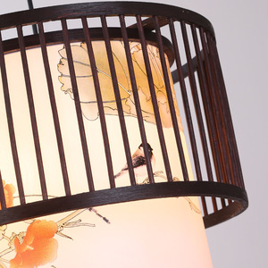 Lámpara colgante LED E27 redonda estilo jaula de pájaros de estilo chino para sala de estar, dormitorio, comedor, decoración del hogar - Product Image 2