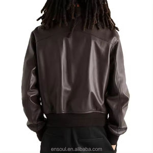 High Quality Customized Vintage Monochrome Leather <strong>Jacket</strong> for Men Smooth <strong>Waterproof</strong> <strong>Long</strong> for Outdoor Use in Spring Front Logo - Product Image 3