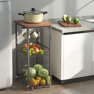Chariot de cuisine stable en <span class=keywords><strong>bois</strong></span> Joyings avec cadre métallique, paniers en fil de fer <span class=keywords><strong>et</strong></span> étagère de rangement pour légumes <span class=keywords><strong>et</strong></span> fruits - Product Image 4