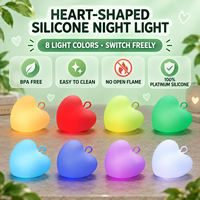 Veilleuse LED Mini Cœur à Intensité Variable, 35H d'Autonomie, Mignonne et Décorative, en Silicone Platine, Sans BPA, pour Enfants