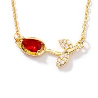 Collier délicat et enchanteur avec pendentif rose doré, pierre en forme de goutte couleur rubis, pavé de zircon cubique, chaîne en câble, bijoux pour femmes, cadeau