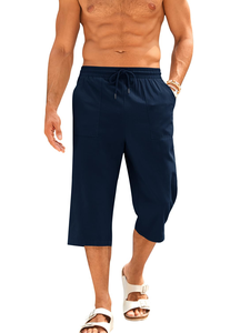 Pantalones Cortos Bermuda Ligeros de Algodón y Lino para Hombre Runcati, 3/4 de Longitud, para Primavera, Yoga, Deporte, Casual, con Cierre de Cordón, Cintura Baja - Product Image 1