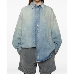 Camisas de mezclilla unisex de manga larga, estilo urbano, casual, vintage, con botones, corte holgado, estilo oversize, con efecto salpicado de pintura, para hombre. - Product Image 5