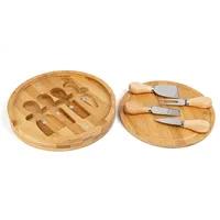 Ensemble de planches à charcuterie rondes en bambou écologiques avec couteau à fromage en acier inoxydable et épandeur à beurre pour une utilisation culinaire gastronomique
