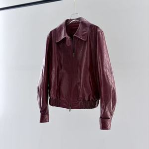 Factory Customization Soft <strong>Waxed</strong> Texture <strong>Ladies</strong> Leather Zipper Windproof Coat Import Sheepskin Cropped Waist for Daily Street - Product Image 2