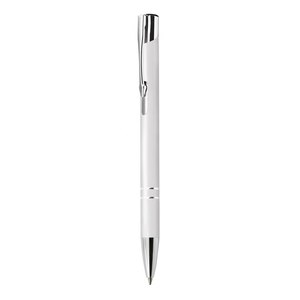 Penna a Sfera Sportiva in Metallo Arancione, Corpo in Alluminio Bianco Personalizzato con Piuma per Scopi Promozionali - Product Image 1