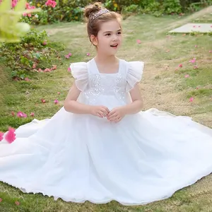 2-12 Years Girls Summer White Elegant Cute Kids Boutique Kids Princess Sleeveless Wedding Party Flower Girls Dresses