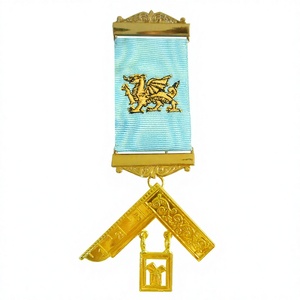JOAQUIN DE L'ARTISANAT MAÇONNIQUE avec ruban turquoise, logo dragon doré, broderies BAHOO, en stock, bijou de poitrine unisexe pour adultes - Product Image 1