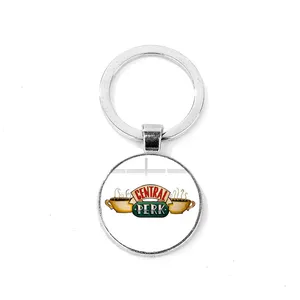 2022 Friends TV Show Keychain Classic Scene Central Perk Logo Glass Gem Key Ring Bag Charm Key Chain for Good Friends Trinkets