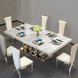 Modern Luxury Kitchen Restaurant <strong>Tables</strong> and 6 Chairs <strong>Sets</strong> <strong>Grey</strong> High End Marble <strong>Dining</strong> <strong>Table</strong> <strong>Set</strong> for Home - Product Image 5
