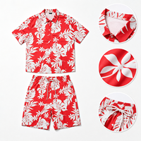 Ensemble deux pièces tropical floral personnalisé pour homme, chemise hawaïenne à manches courtes et short, texture lin, polyester, vêtements de plage d'été