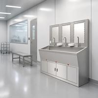 Évier chirurgical robuste en SUS304 à 3 stations avec robinet à capteur automatique pour bloc opératoire hospitalier