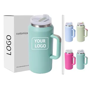 Tazza da caffè personalizzata a doppia parete da viaggio Quencher tazza 64 oz in acciaio inossidabile da 64 oz bicchiere isolato sottovuoto con coperchio e paglia