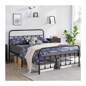 Marco de cama de plataforma de metal clásico con base de colchón de cabecero y pie de cama con soporte de listón de acero