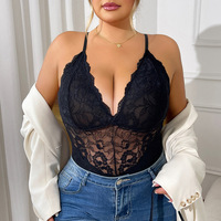Body sexy en dentelle grande taille pour femme, style européen et américain, fin, dos nu, bretelles, qui sculpte la silhouette, en polyester léger, sans couture, ODM