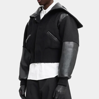 Blouson Bomber Court d'Hiver de Haute Qualité pour Homme, en Laine et Cuir Texturé, avec Logo Brodé et Motif Lettres, Style Universitaire