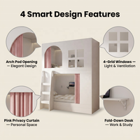 Cama de Hotel Moderna de Madera que Ahorra Espacio con Escritorio Plegable, Cama Cápsula de Lujo para Proyectos de Dormitorios Femeninos Tipo Boutique