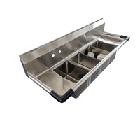 Commerciële spoelbak van geborsteld 304 roestvrij staal met 3 bakken, afdruiprek, NSF goedgekeurd, 21x75x44,5 inch, voor restaurants