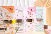 Carnet de notes A5 en PU avec serrure à code, couverture estampée à chaud, intérieur couleur pleine page avec motifs de dessins animés mignons, journal intime pour étudiants, cadeau