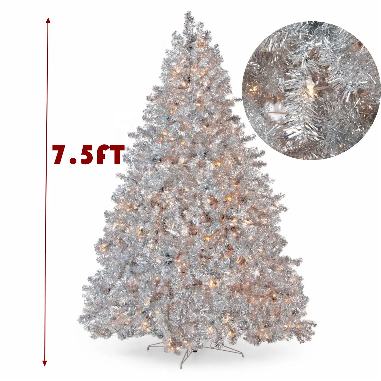 7.5ft durable PVC construction with a full pine silver tree shape big Christmas tree