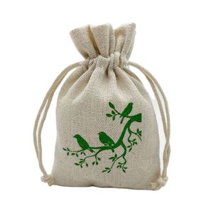 Sacs en coton lin personnalisés avec logo 16x18cm, pochettes imprimées, sacs cadeaux à cordon, sacs anti-poussière en coton, pochettes à cordon 6oz - Product Image 1