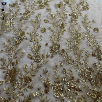 Tissu de dentelle d'or de conception florale pailletée brillante de vente chaude avec des paillettes