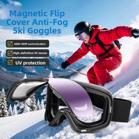 Nouvelles lunettes de ski à visière relevable, lentille magnétique, double couche anti-buée, compatibles avec les verres correcteurs, coupe-vent, anti-sable, clarté améliorée, pour l'extérieur