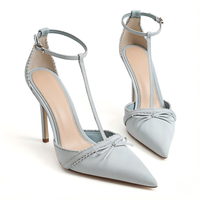 Nouvelles Escarpins Bleus à Talon Aiguille et Bout Pointu avec Nœud, Modèle T-Strap Polyvalent pour le Travail et les Rendez-vous, Tailles Étendues 34-46 pour Femme