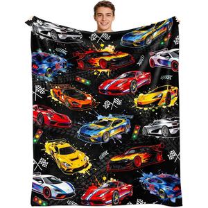 <b>Blue</b> Red Racing Cars Flannel <b>Blanket</b> <b>Throw</b> <b>Blanket</b> Nap <b>Blanket</b> Super Soft Machine Washable for Bed Sofa Couch Custom Print - Product Image 6