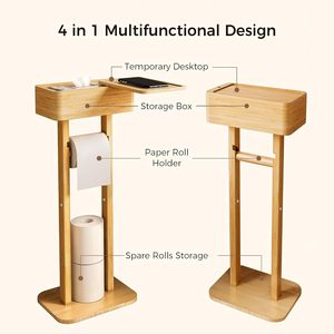 Soporte para Papel Higiénico con <span class=keywords><strong>Estante</strong></span> de Almacenamiento, Caja Giratoria 360° de Bambú, Dispensador de Toallitas Húmedas - Product Image 3